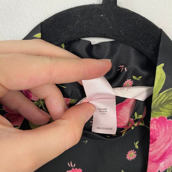 Victoria's Secret Y2K Satin Robe Black Floral Kimono Waist Tie Pink VTG One Size - Picture 13 of 13